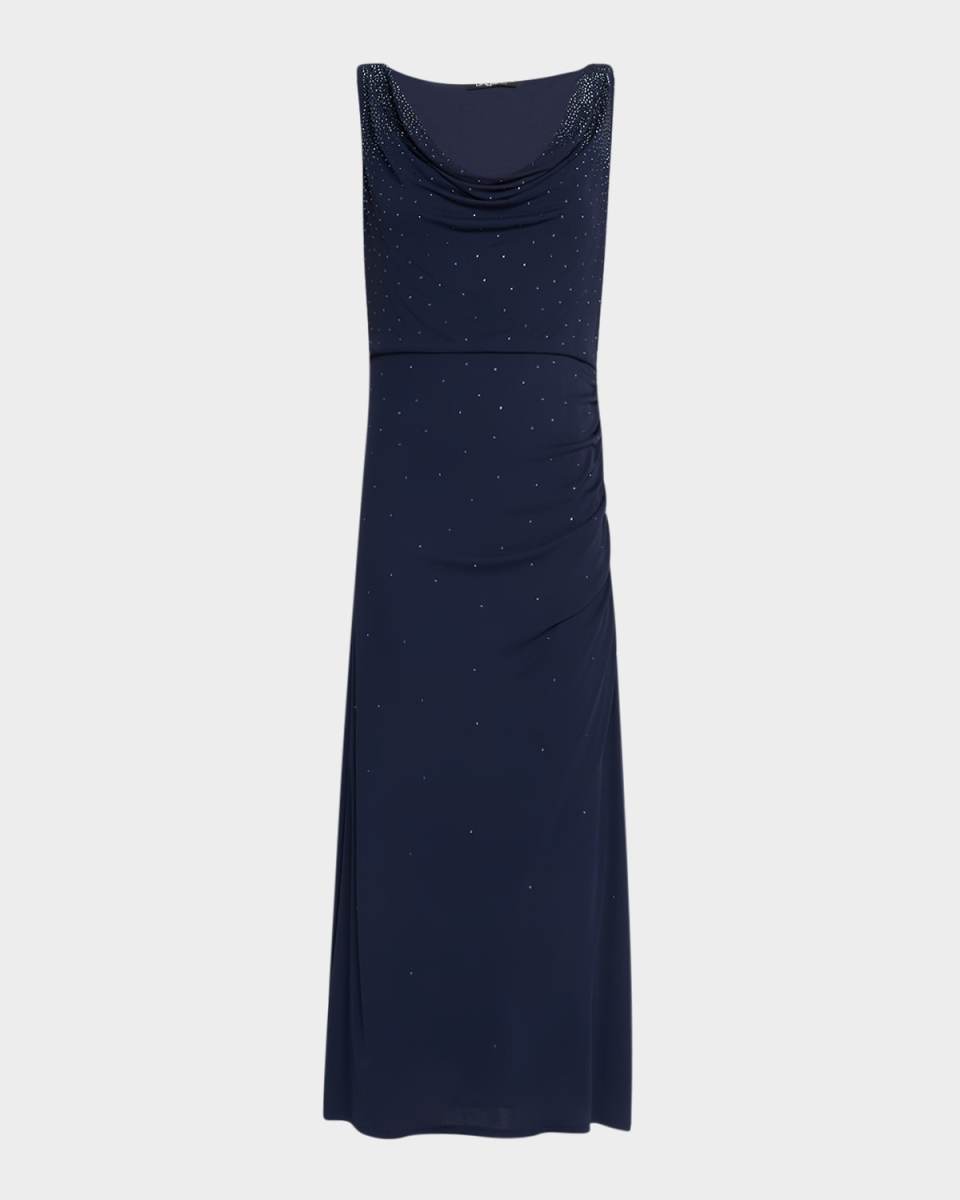 Mace Cowl-Neck Rhinestone Midi Dress